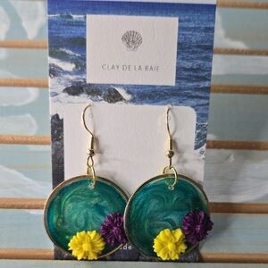 Green and Yellow Floral Earrings